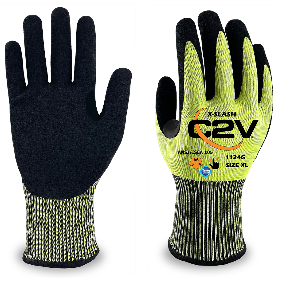 C2V X-Slash Hi-Viz Yellow 13 Gauge, Glove, Nitrile Touchscreen