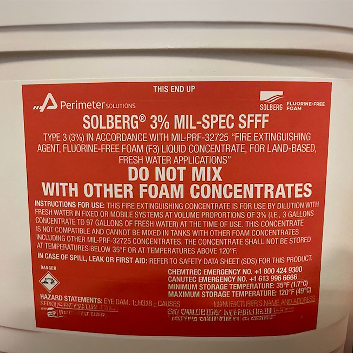 Perimeter Solutions Solberg Mil Spec SFFF Foam 3%, 5 Gallon Pail