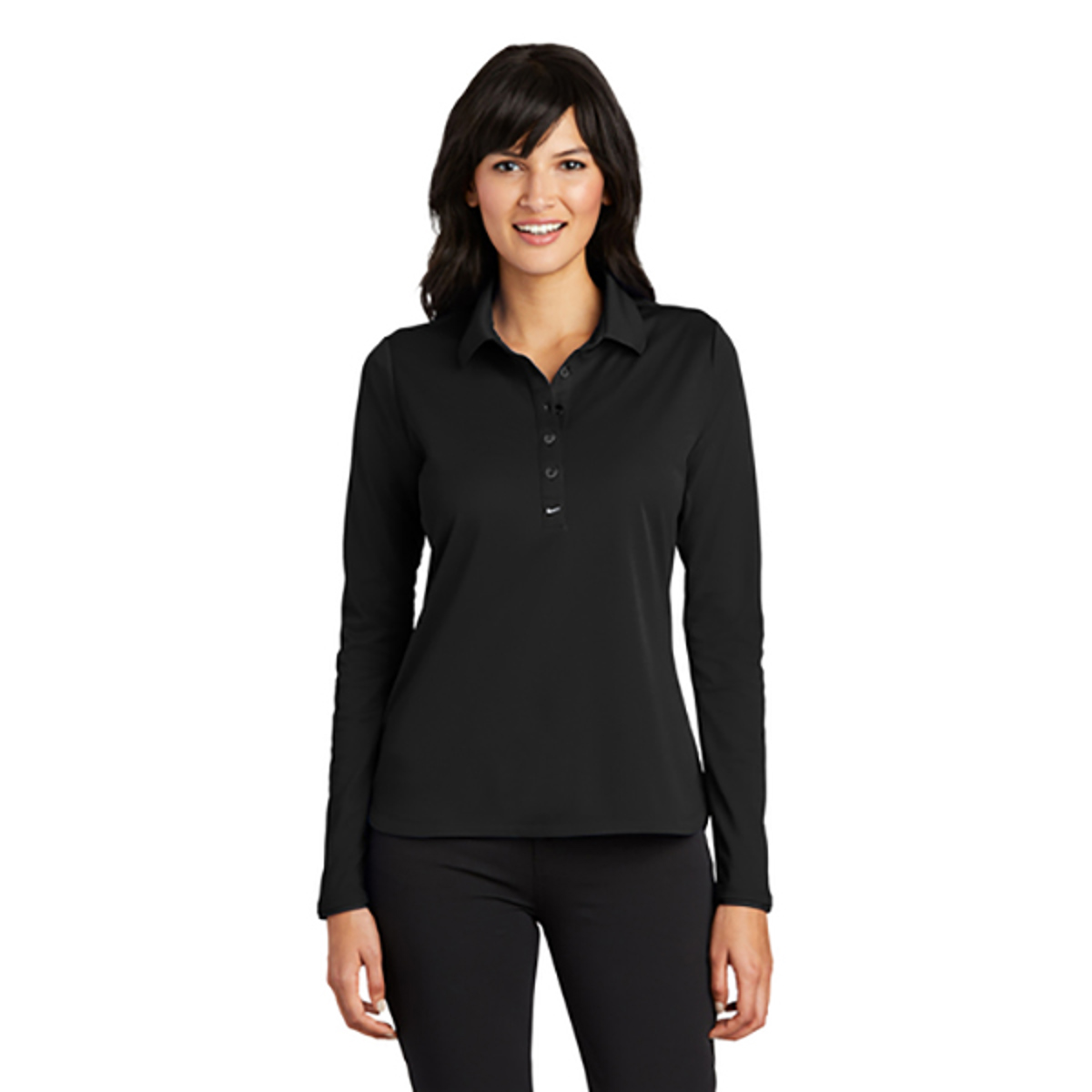 Nike Ladies LS Stretch Tech Polo; Black