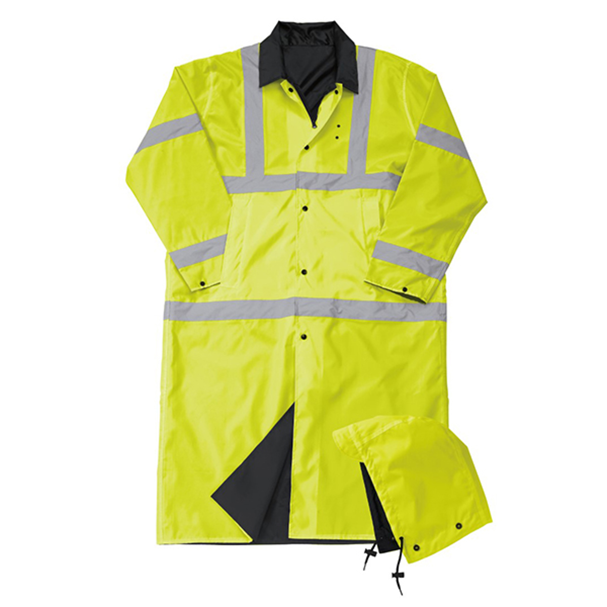 Liberty ANSI 3 Reversible Police 49" Raincoat w/Hood, Fluorescent Yellow/Black