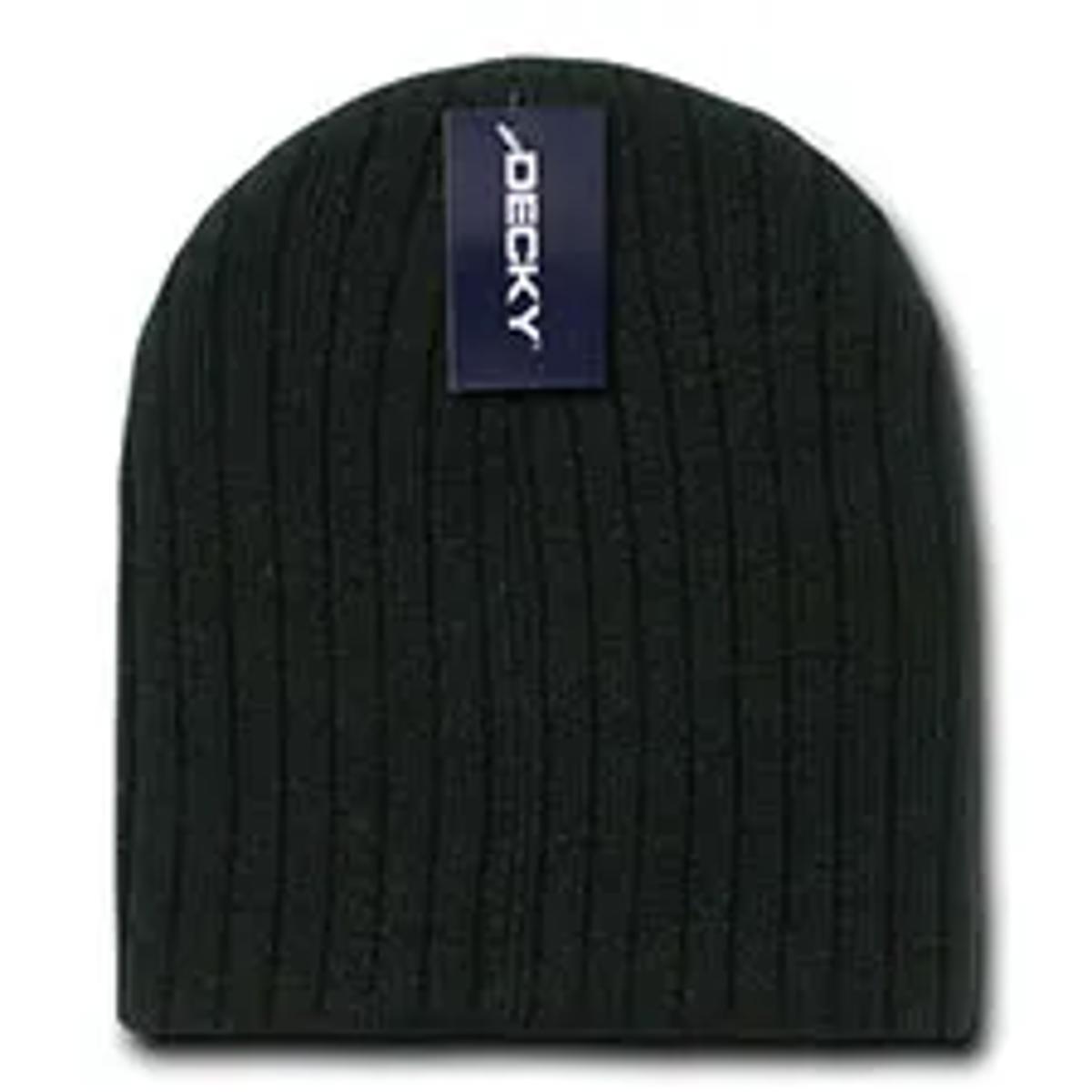 Decky Beanie-Black Cable Knit Cuffless Acrylic - One Size