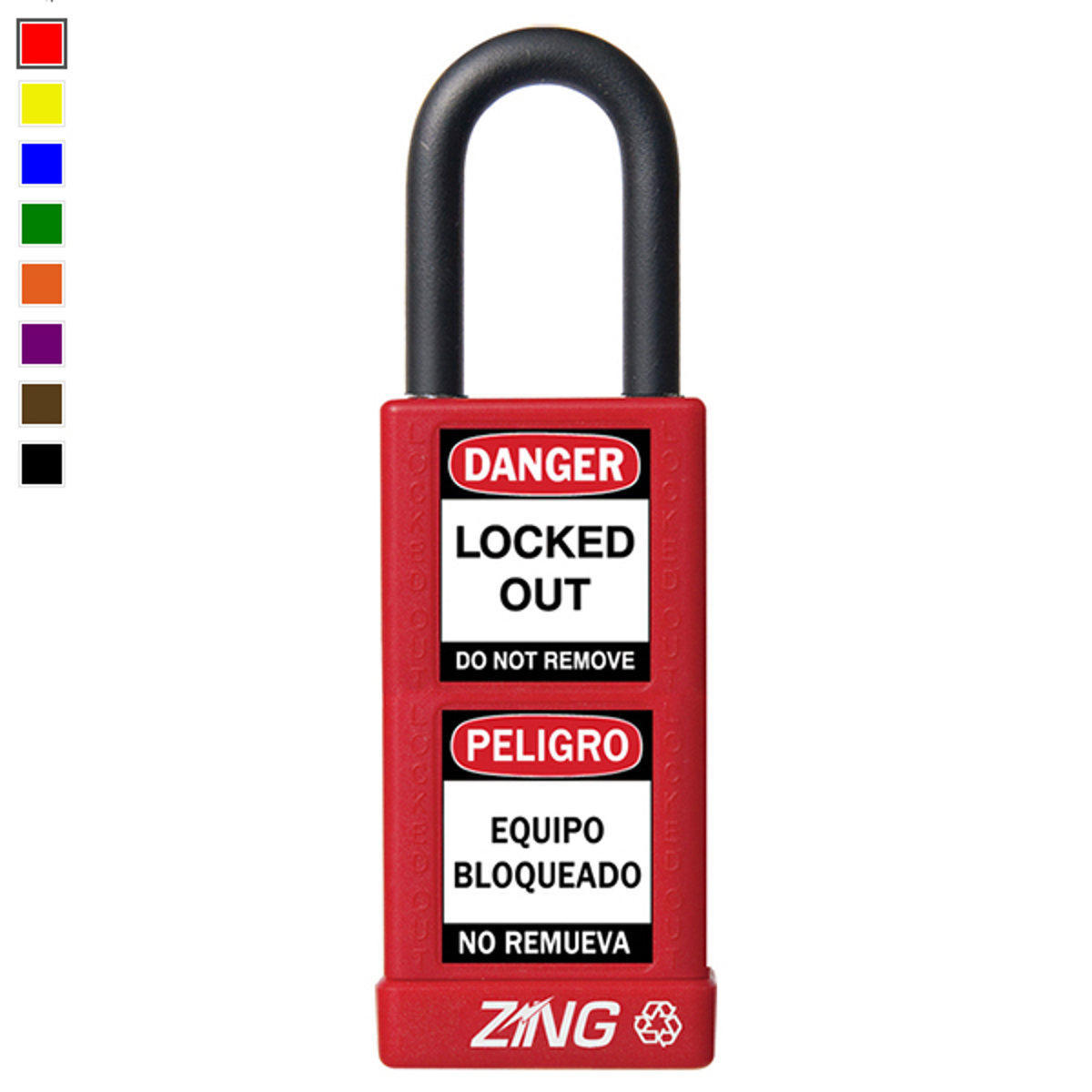 ZING RecycLock Safety Padlock, Keyed Different, 1 1/2" Shackle, 3" Long Body