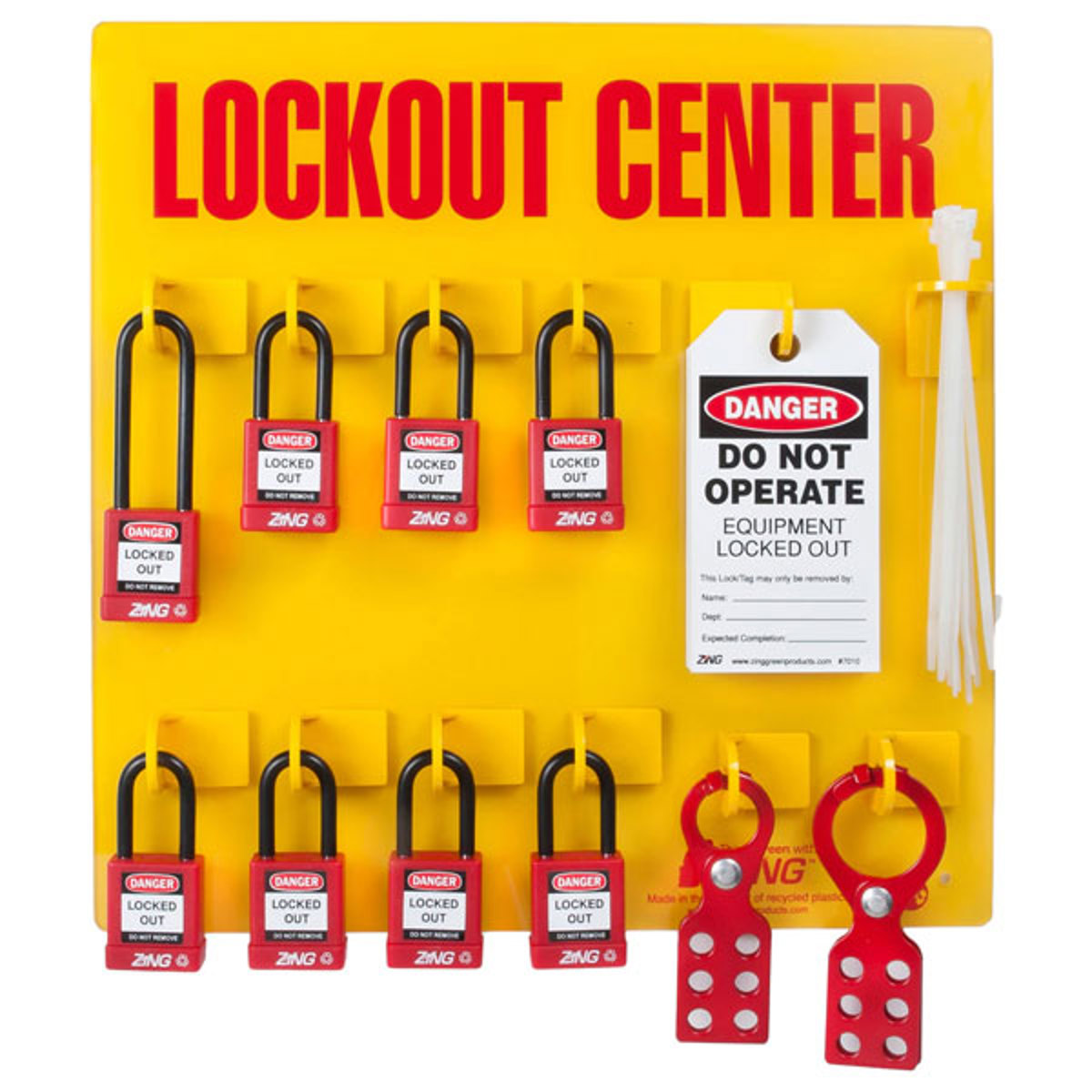 Zing RecycLockout Lockout Station, 8 Padlock, Stocked