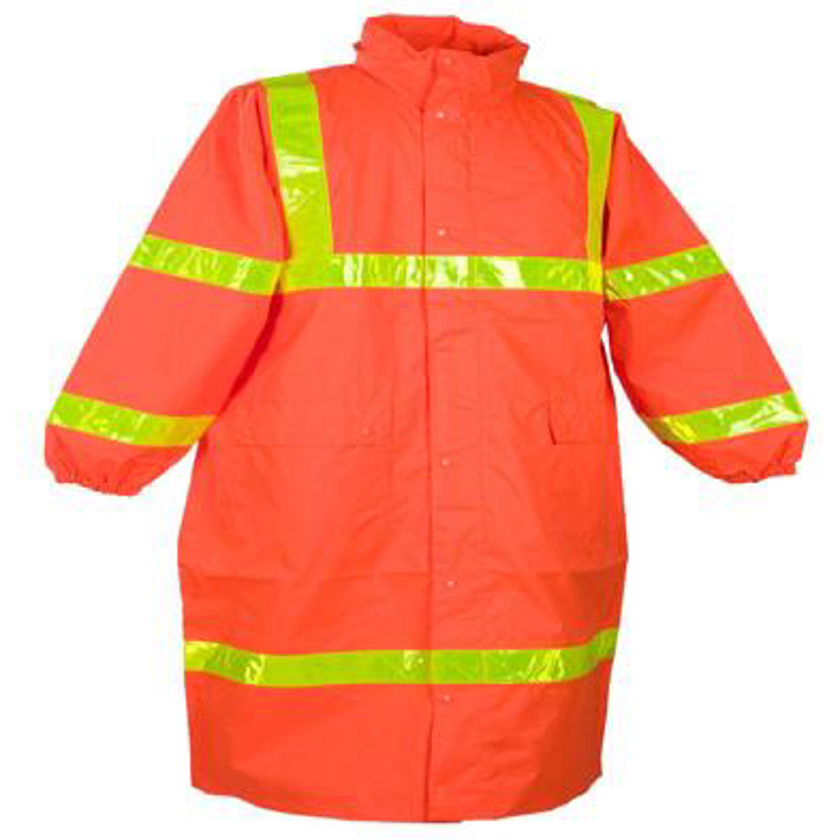 Alert Visions Hi-Viz Rain Coat, 49", Orange Class 3, ANSI 107, Lime Stripe