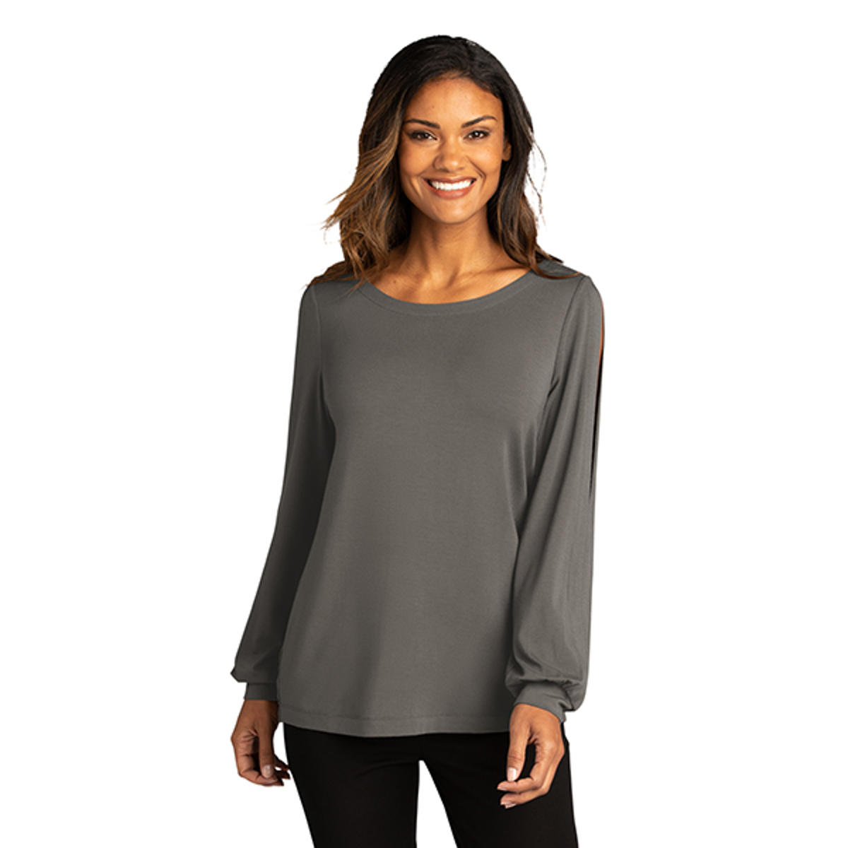 Sanmar Port Authority Ladies Luxe Knit Top Sterling Grey Long Sleeve Shirt