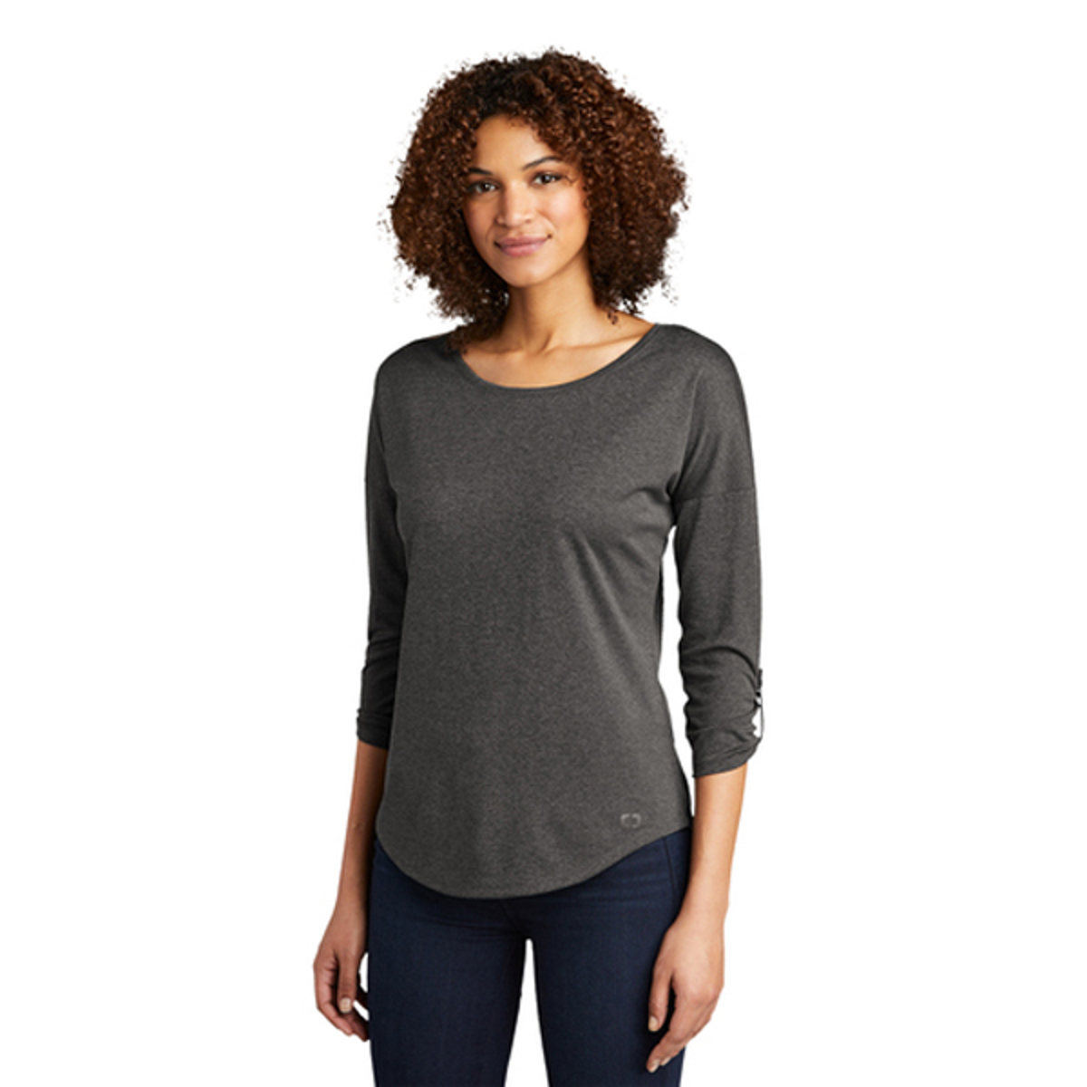 Sanmar OGIO Ladies Gravitate Scoop Dark Grey 3/4 Sleeve Shirt