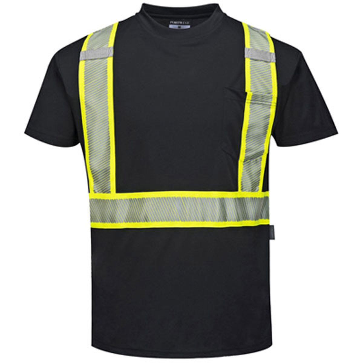 Portwest Iona Plus Short Sleeve T-Shirt Black With Silver Reflect Trim