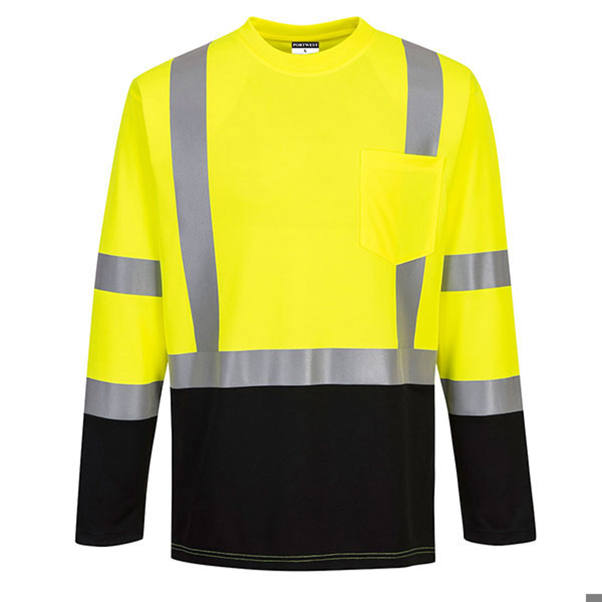 Portwest Long Sleeve Yellow-Black 100% Polyester Pocket Class 3 T-Shirt