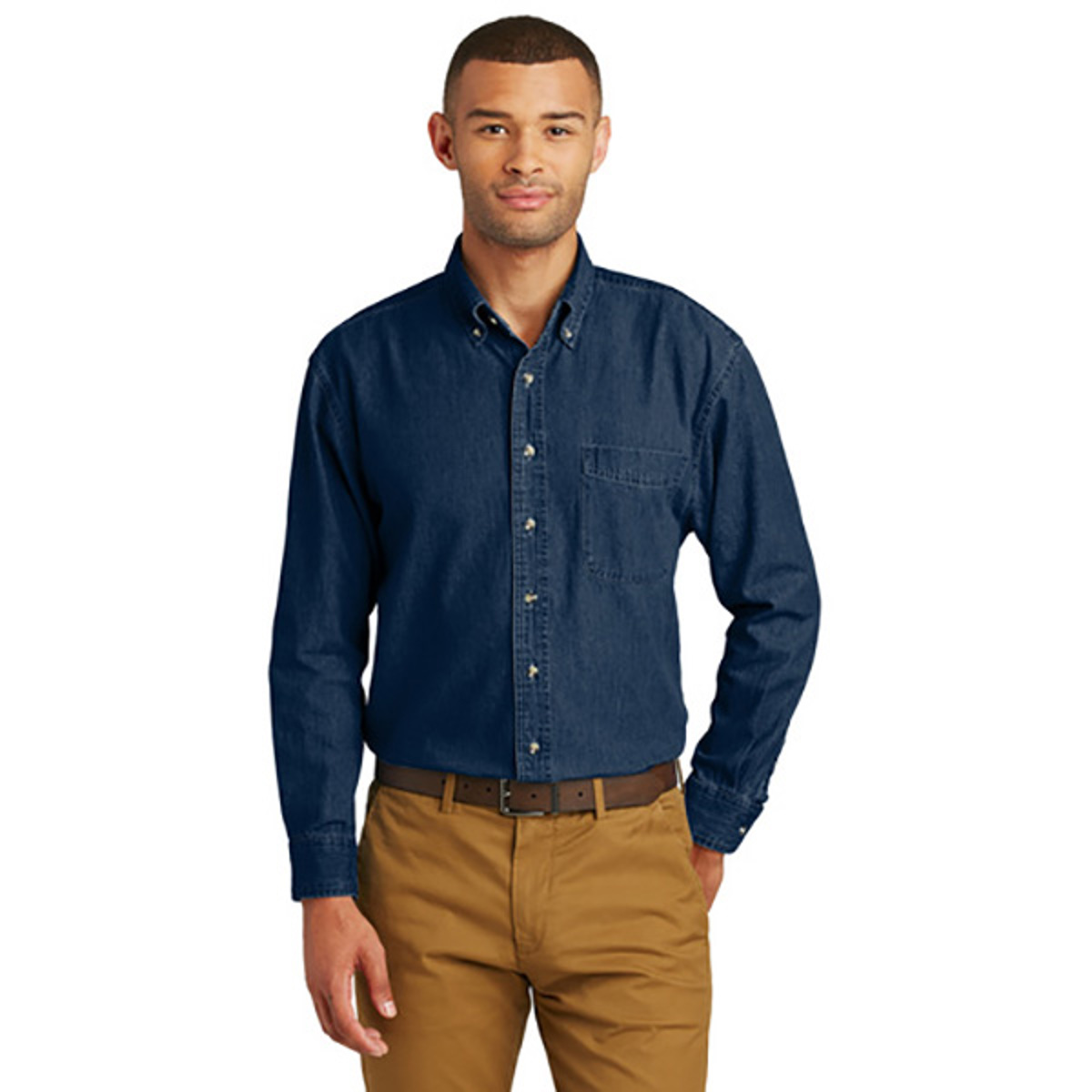 Sanmar Port & Co Ink Blue Cotton Denim Long Sleeve Shirt