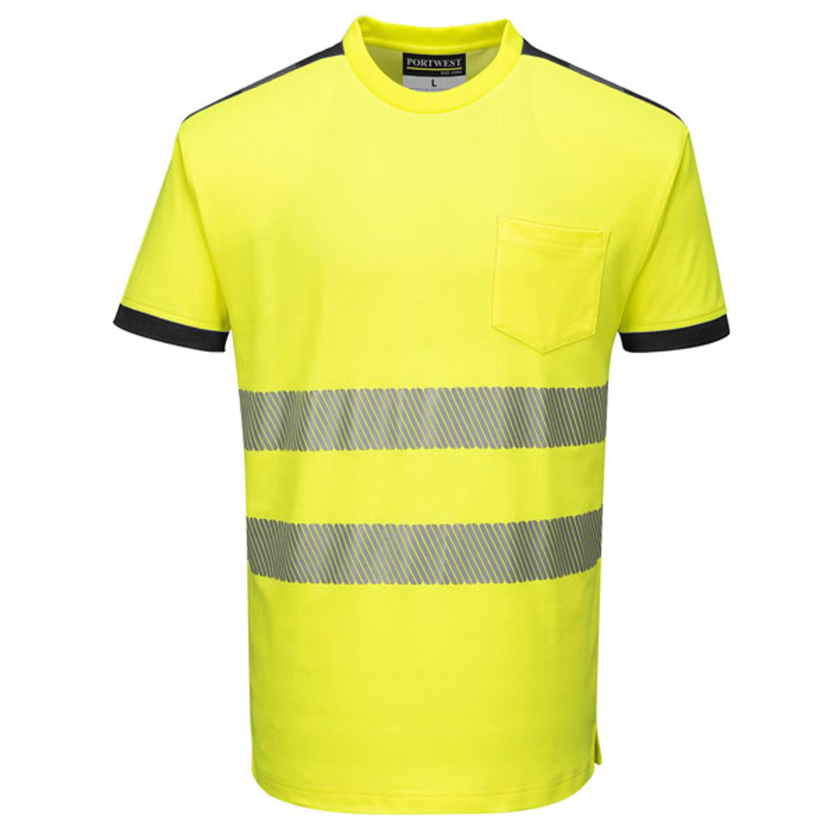 Portwest PW3 Hi-Vis Short Sleeve T-Shirt Yellow-Black Silver Trim