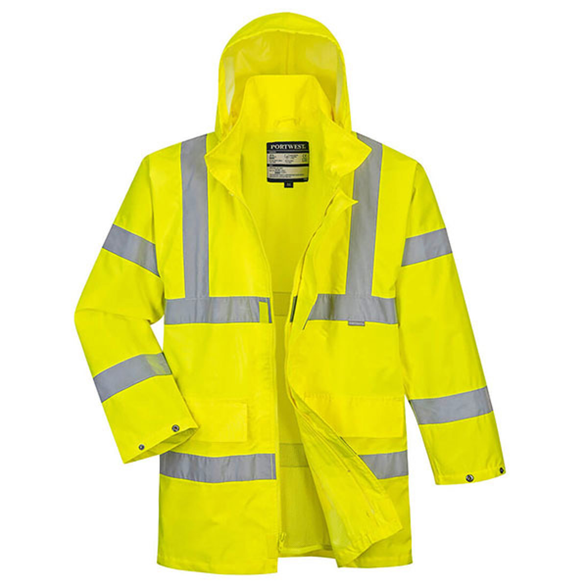 Portwest Hi-Viz Hooded Yellow Rain Jacket 
