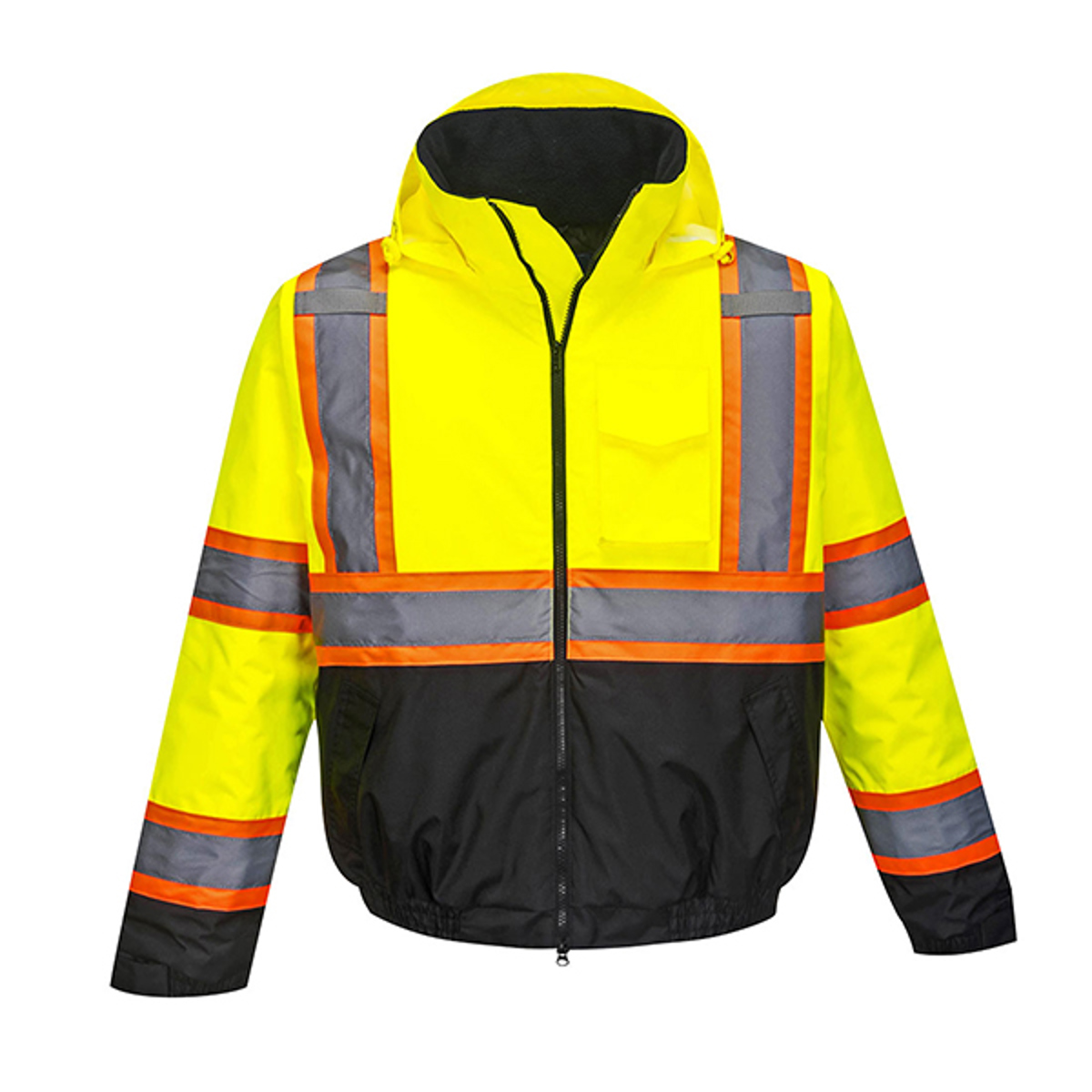 Portwest Hi-Vis Contrast Tape Bomber Jacket, Yellow/Black