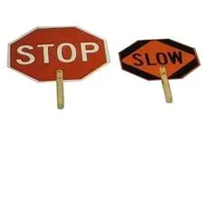 Pro-LineTraffic Signs, Reflect "Stop/Slow" 14" w/ 8" Handle