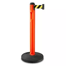 Lavi Stanchion, Orange Post Rubber Base, Safety Yel Belt