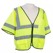 Safety Vest, ANSI Class 3 Mesh Zip Front 2 Pockets Lime