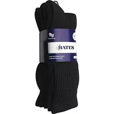 Bates Socks, Black Crew 4 pk Large (10-13) Cotton Duty
