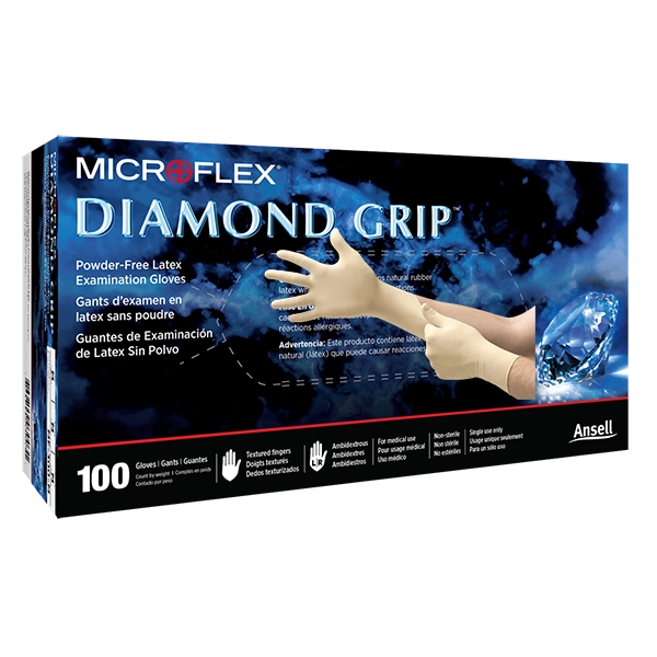 Ansell Microflex Diamond Grip Powder Free Latex Gloves, White