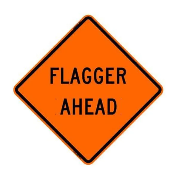 36" Non-Reflective Road Sign "Flagger Ahead", Org/Black