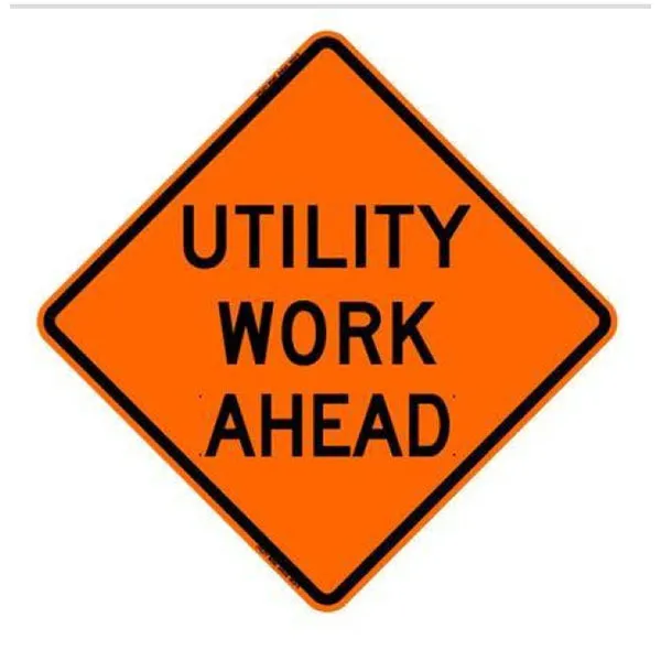36" Reflective Road Sign "Utility Work Ahead", Org/Blk