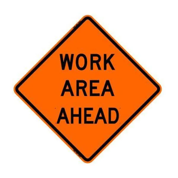 48" Reflective Road Sign "Work Area Ahead", Org/Blk