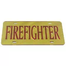 Laser Magic Tag, "Firefighter" Gold w/ Red Letters