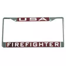 Laser Magic Tag Frame, "USA Firefighter" Metal Red