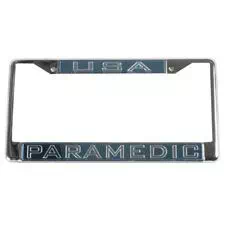 Laser Magic Tag Frame, "USA Paramedic" Metal Light Blue