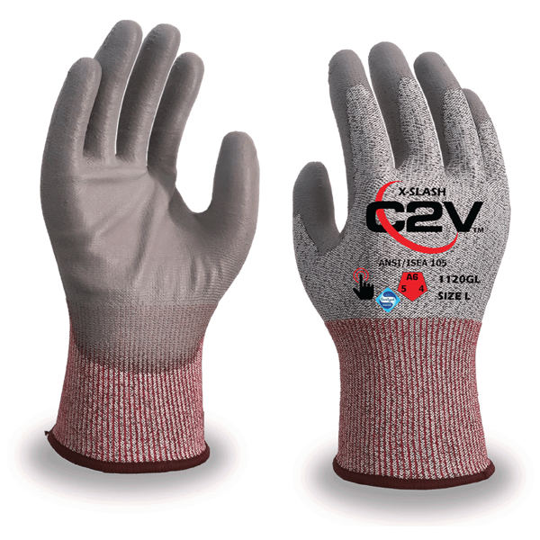 C2V X-Slash Salt & Pepper 13 Gauge, PU Glove Cut A5, Grey Palm