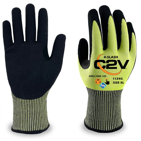 C2V X-Slash Hi-Viz Yellow 13 Gauge, Glove, Nitrile Touchscreen
