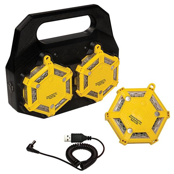 Aervoe 4 Flare Kit, Amber LEDs w/Charging Case, Safety Yellow