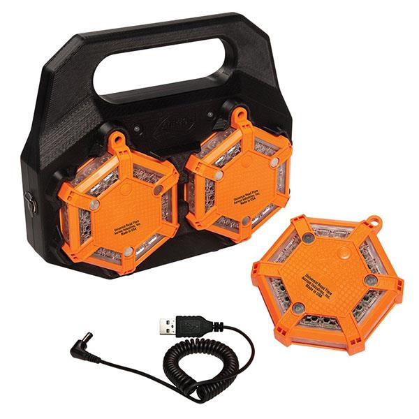 Aervoe 4 Flare Kit, Red LEDs w/Charging Case, Safety Orange