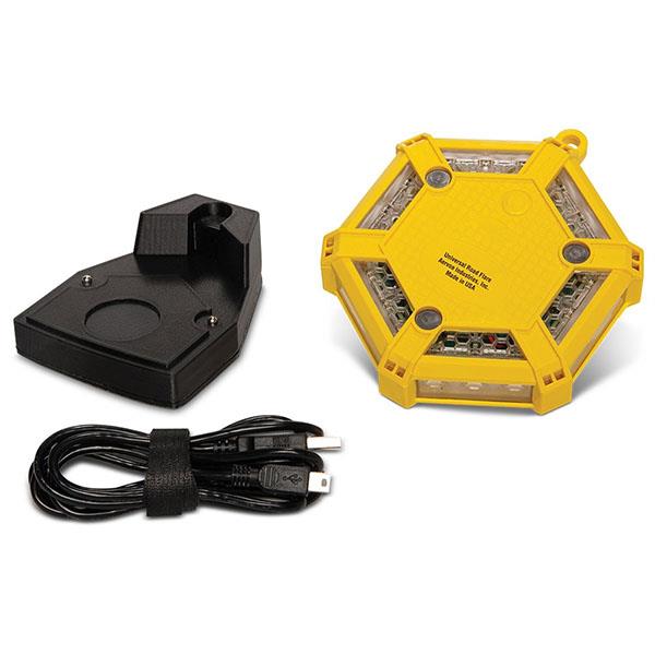 Aervoe Single Flare Amber LED w/Charging Dock, Safety Yellow