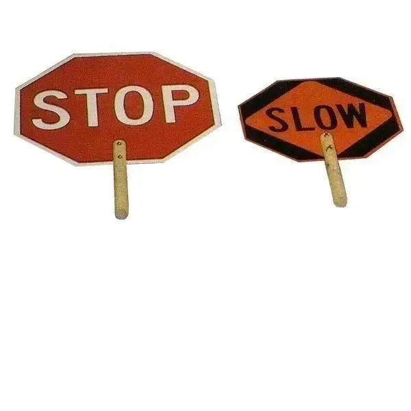 Pro-LineTraffic Signs, Reflect "Stop/Slow" 14" w/ 8" Handle 