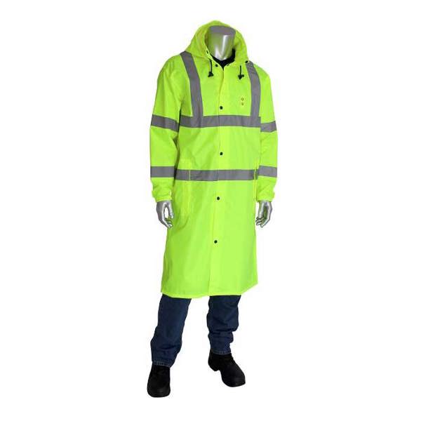 PIP Rain Coat, 48", Class 3 Ansi, Hi-Vis Yellow