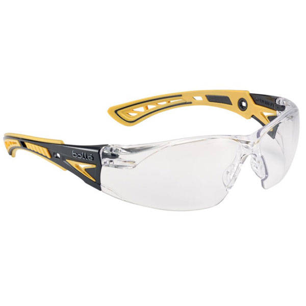 Bolle Rush+ Safety Glasses, Clear Lens, Yellow/Black