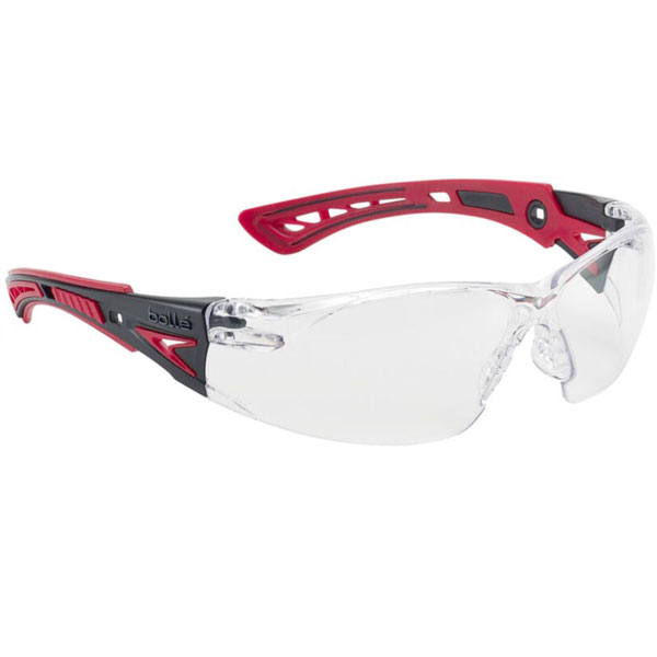 Bolle Rush+ Safety Glasses, Clear Lens, Black/Red