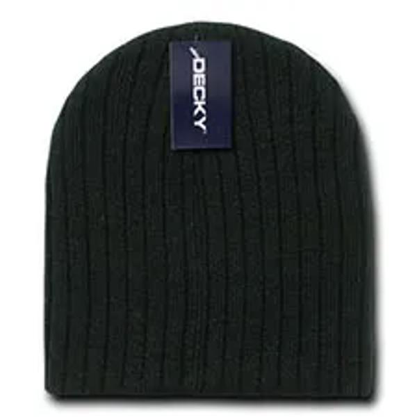 Decky Beanie-Black Cable Knit Cuffless Acrylic - One Size