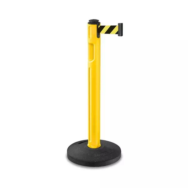 Lavi Stanchion, Yellow Post Rubber Base, Safety Yel Belt