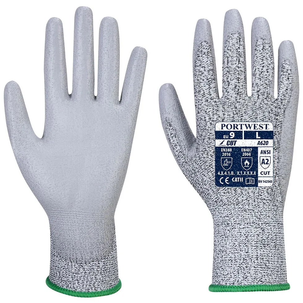 PORTWEST A620 grey cut resistant 3 PU palm glove size XS-XXL vending packaged