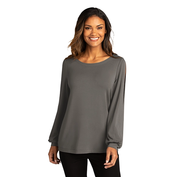 Port Authority Ladies Luxe Knit Top Sterling Grey LS 