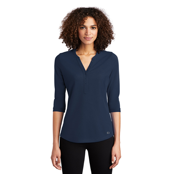 Ogio Ladies Jewel Henley Shirt; Navy