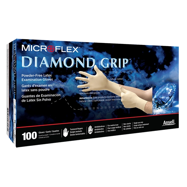 Ansell Microflex Diamond Grip Powder Free Latex Gloves, White