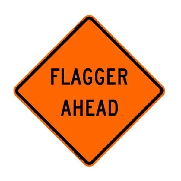 48" Non-Reflective Road Sign "Flagger Ahead", Org/Black