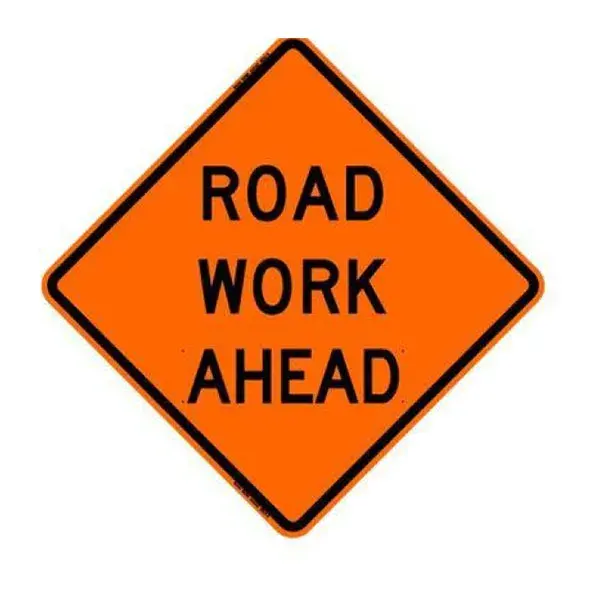 36" Reflective Road Sign "Road Work Ahead", Org/Blk
