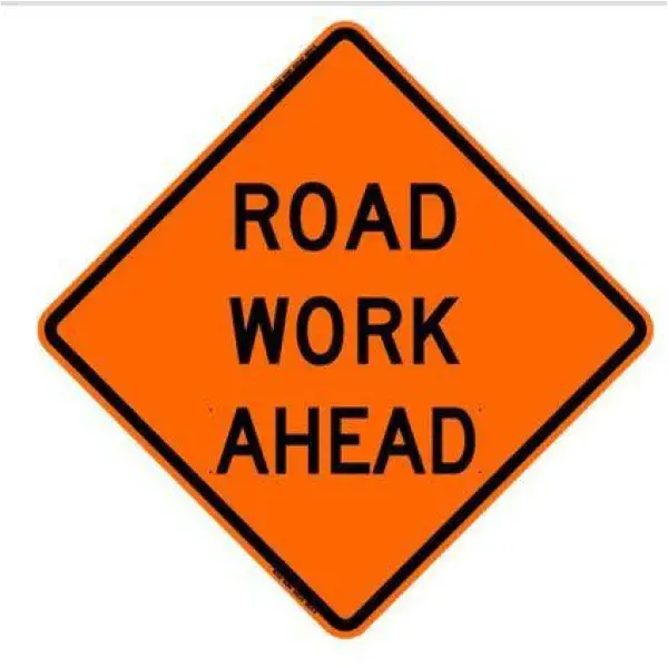 36" Non-Reflective Road Sign "Road Work Ahead", Org/Blk