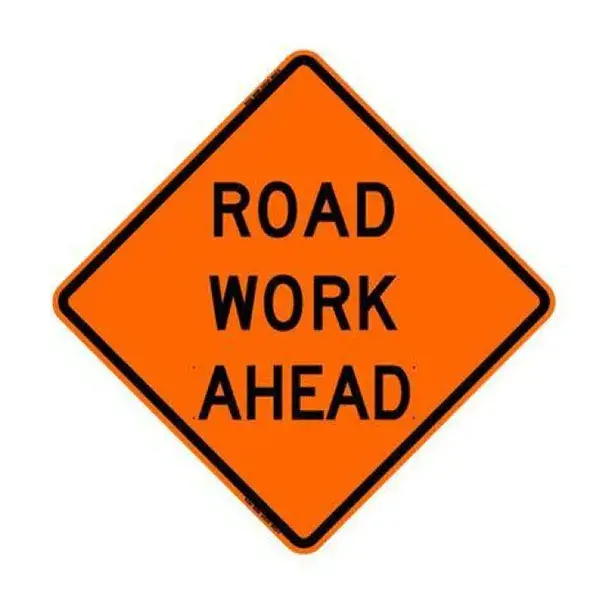 48" Reflective Road Sign "Road Work Ahead", Org/Black