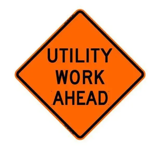 48" Reflective Road Sign "Utility Work Ahead", Org/Blk