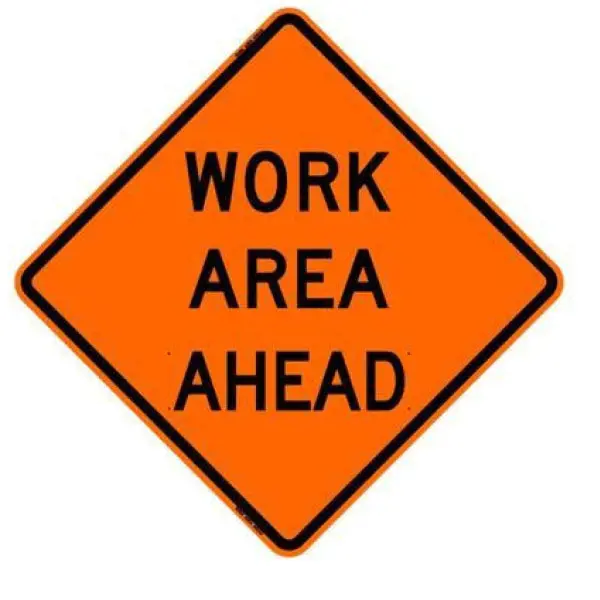 48" Reflective Road Sign "Work Area Ahead", Org/Blk