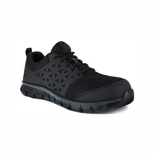 Reebok Sublite Cushion Lace Up Work Shoe, Black Composite Toe