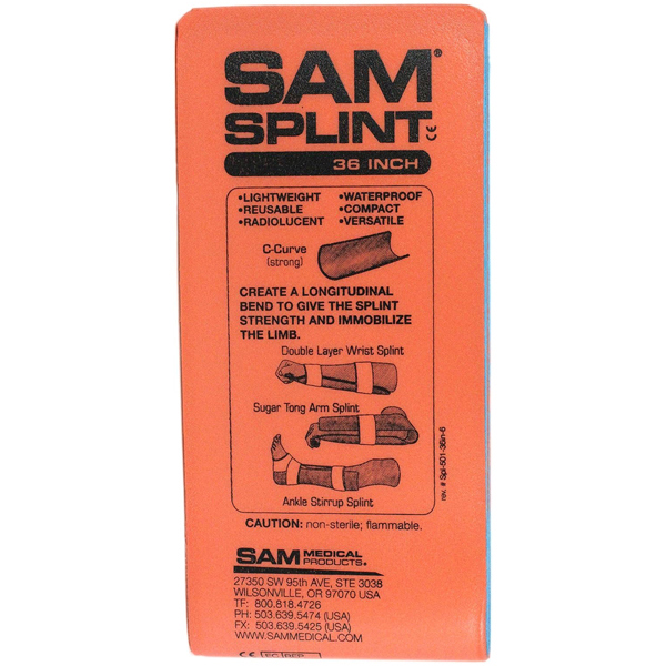 SAM Medical Splint, 36"x4.25" Flat fold, Orange/Blue, Each